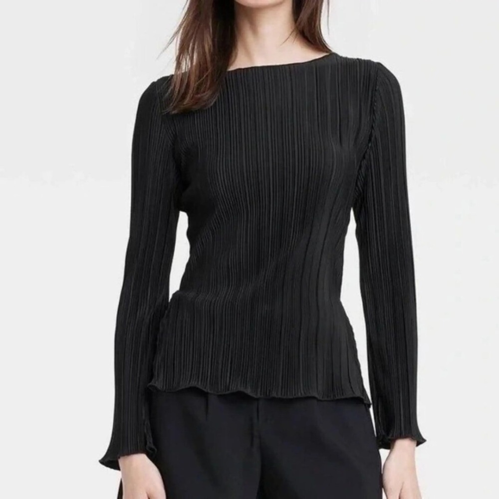 Marled Black Ribbed Women's Blouse